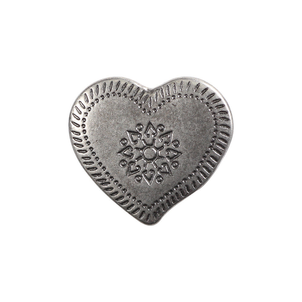 EMBASSY Novelty Shank Button – Silver – 16 mm (5/8) – Heart – 3 count