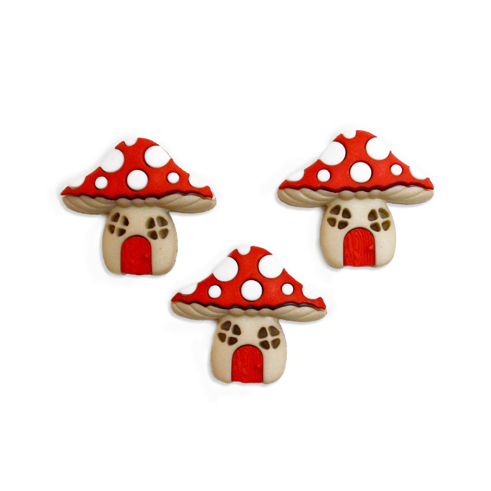 DRESS IT UP Mushroom Houses shank-back buttons, 3 count