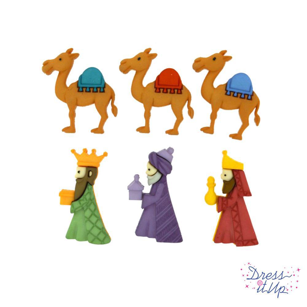 DRESS IT UP Christmas - We Three Kings buttons with three kings and three camels
