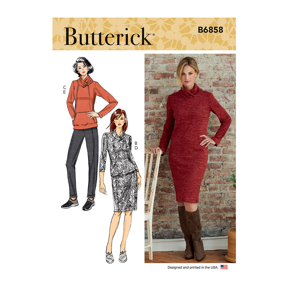 BUTTERICK B6858 Misses' Knit Dress, Tops, Skirt & Pants