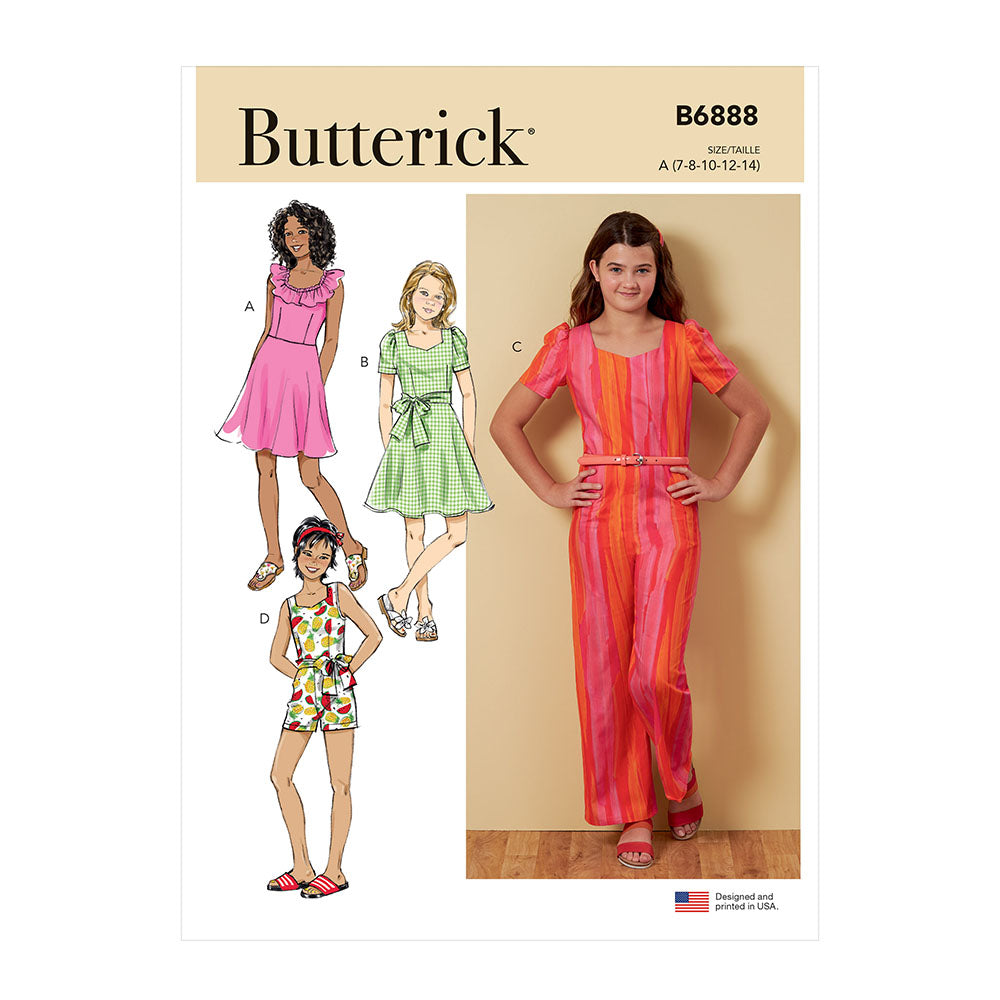 BUTTERICK B6888 Girls' Dress, Jumpsuit, Romper and Sash