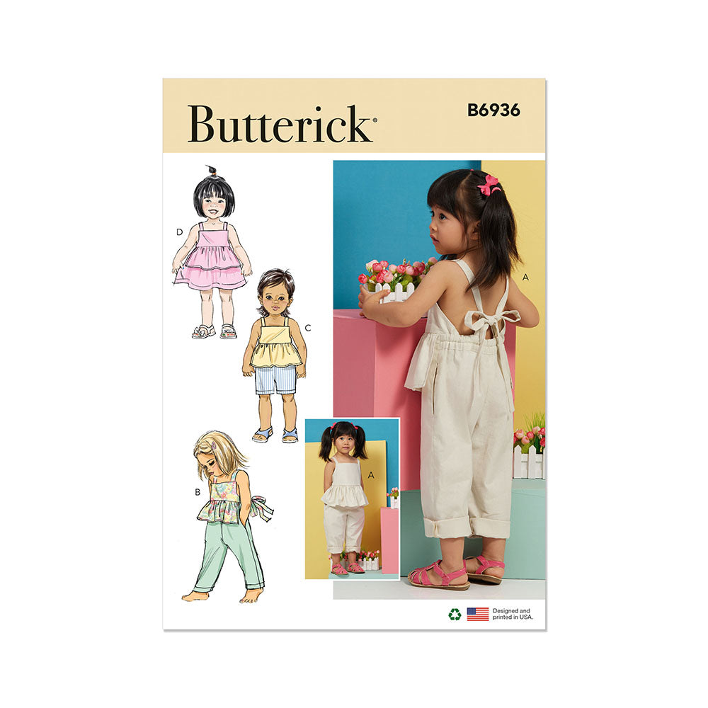 BUTTERICK B6936 Toddlers' Overalls and Dress