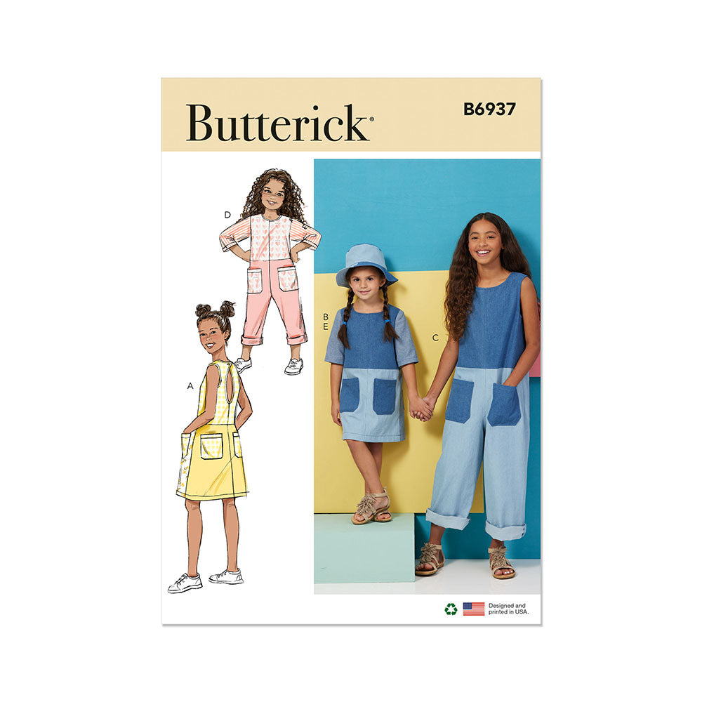 BUTTERICK B6937 Children'S and Girls' Dress, Romper and Hat in Sizes S-M-L