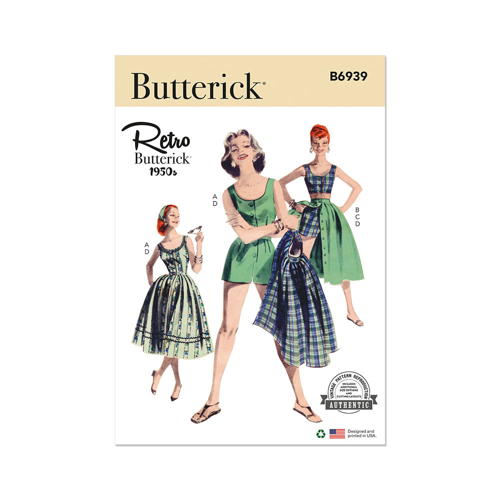 BUTTERICK B6939 Misses' Playsuit, Midriff Blouse, Shorts and Skirt