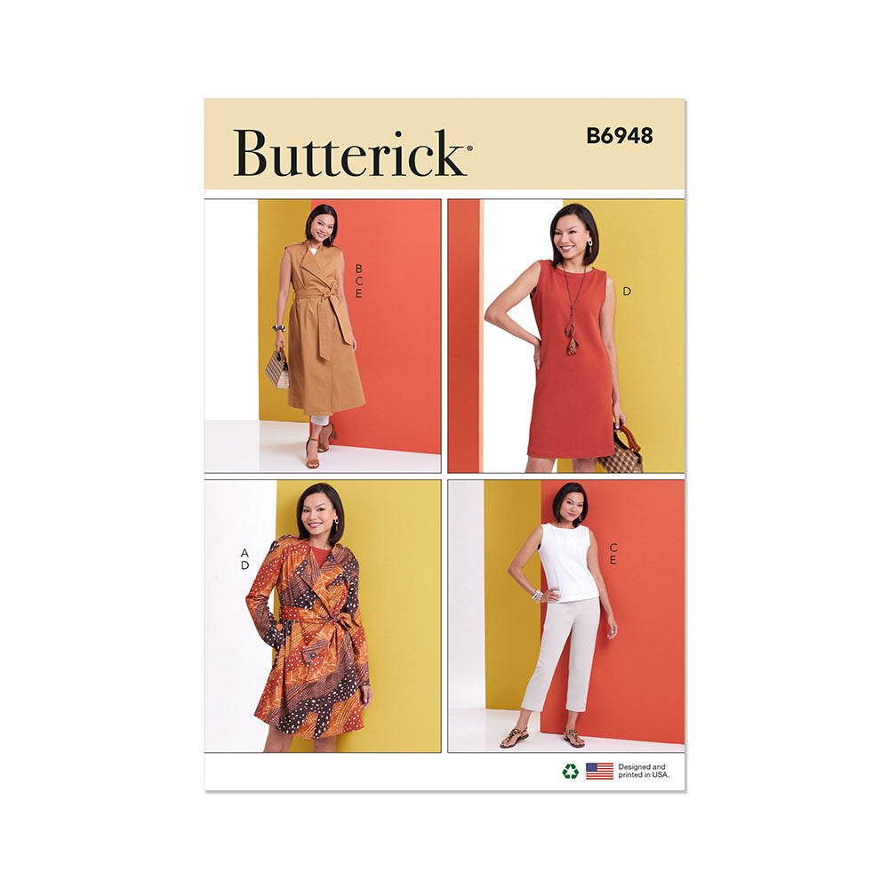 BUTTERICK B6948 Misses' Jacket and Vest With Belt, Top, Dress and Pant