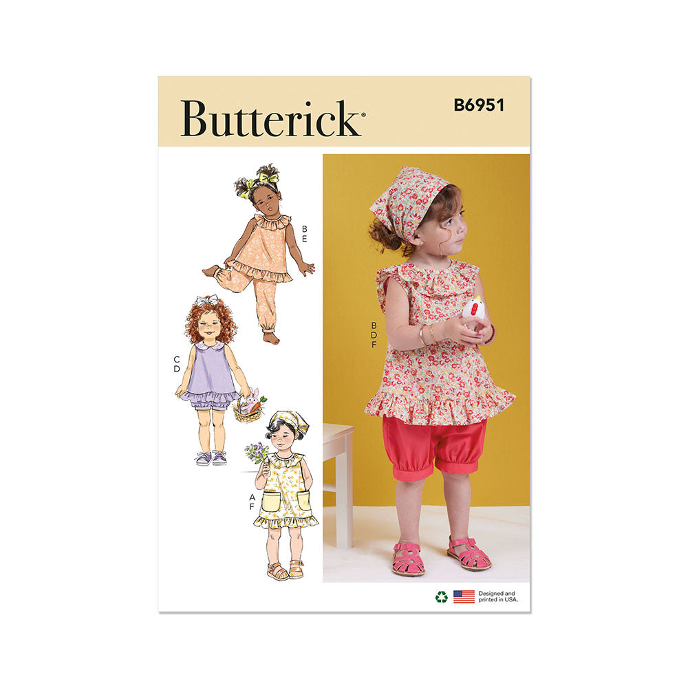 BUTTERICK B6951 Toddlers' Dress, Tops, Shorts, Pants and Kerchief
