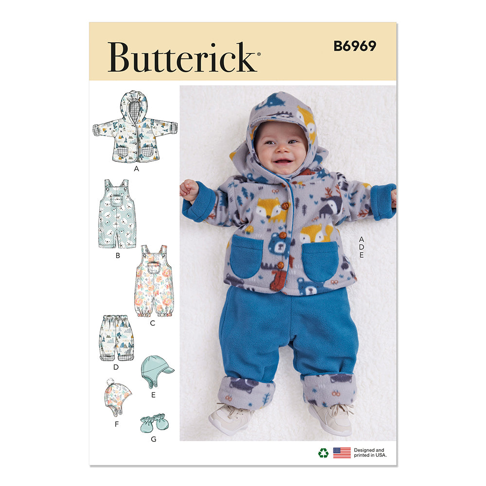 BUTTERICK B6969 Infants' Jacket, Overalls, Pants, Hats And Mittens