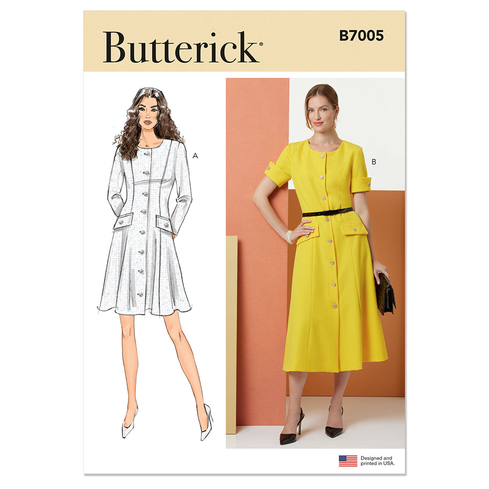 BUTTERICK B7005 Misses' and Miss Petite Button Front Dress with Sleeve Variations
