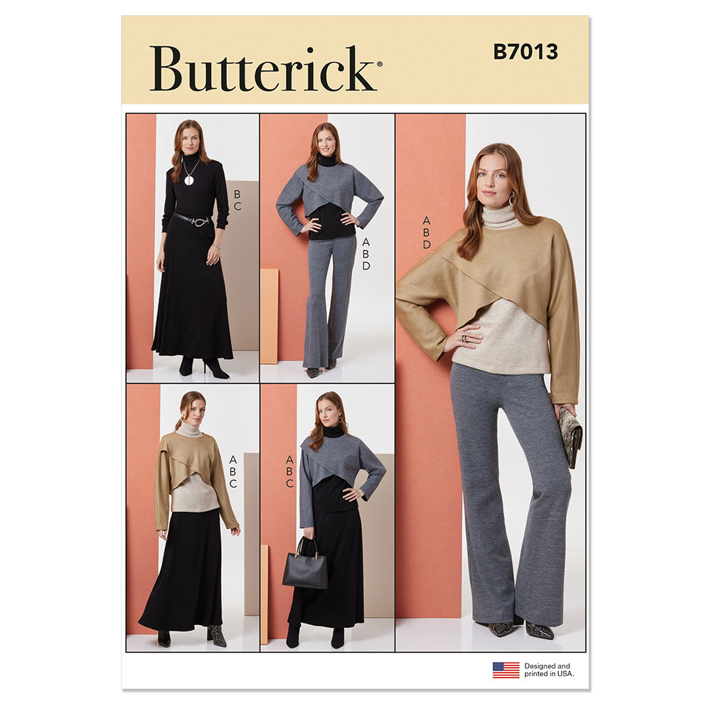 BUTTERICK B7013 Misses' Knit Tops, Skirt, and Pants
