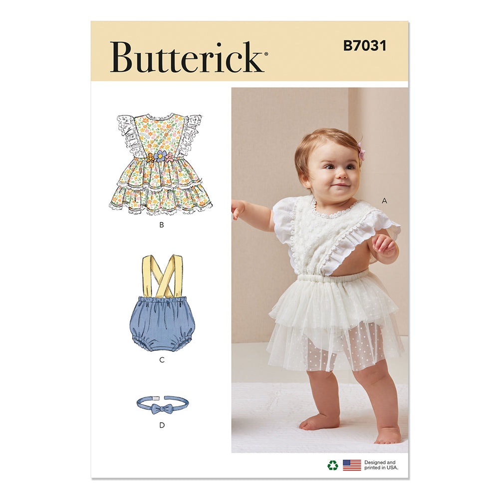 BUTTERICK B7031 Babies' Rompers and Bow Tie