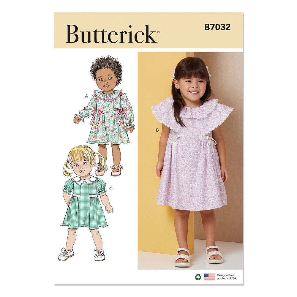 BUTTERICK B7032 Toddlers' Dress with Sleeve and Neckline Variations