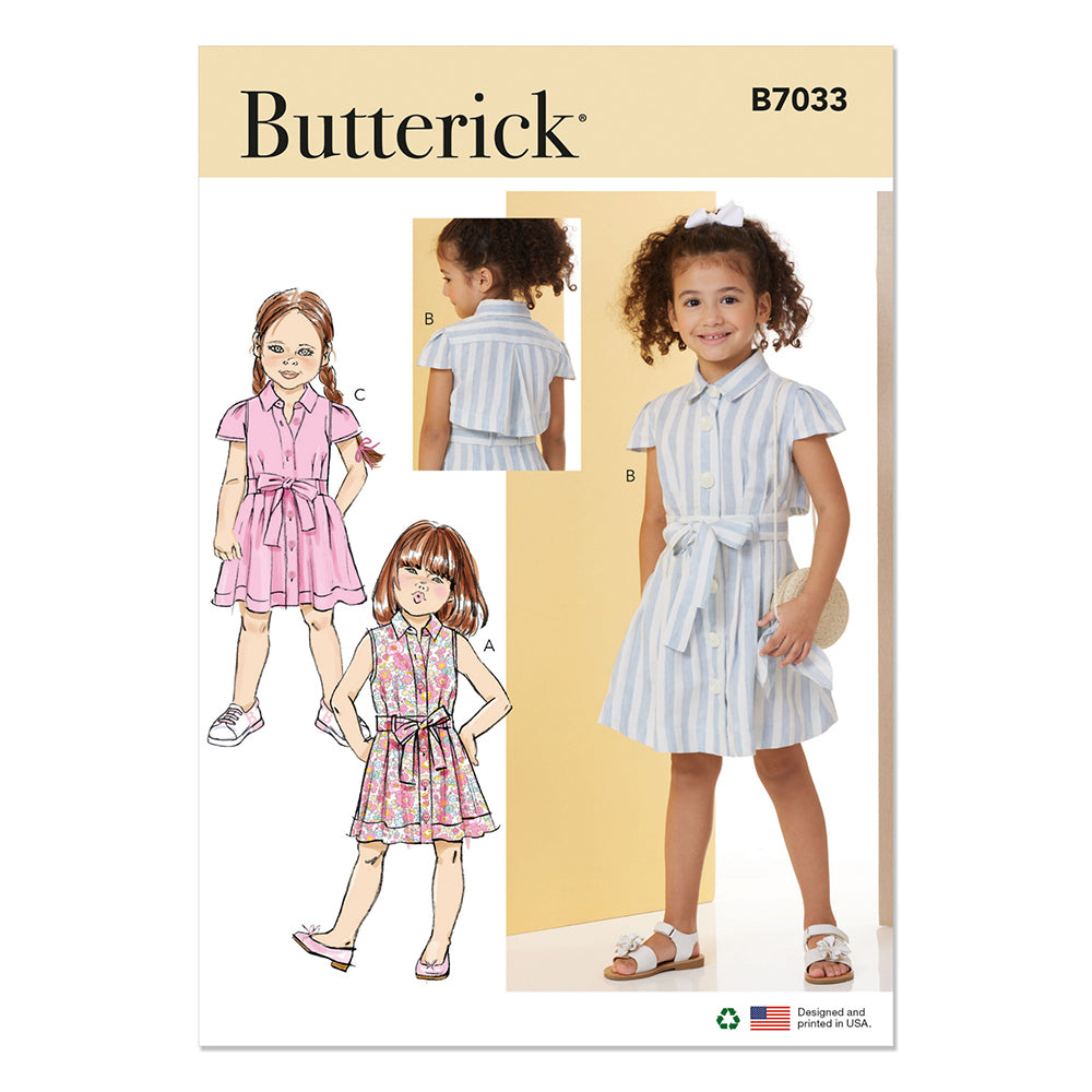 BUTTERICK B7033 Children's Dress with Sleeve Variations and Tie Belt