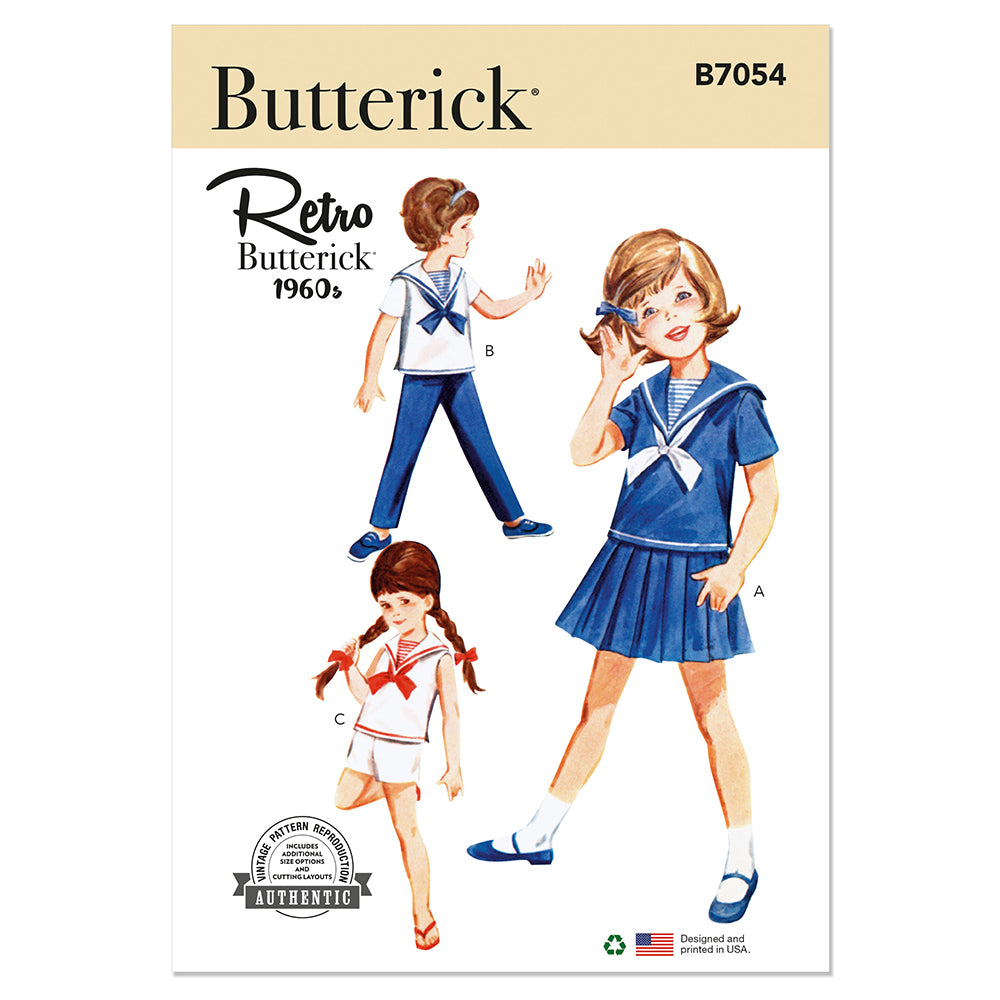 BUTTERICK B7054 Children's Skirt, Overblouse, Pants, Shorts and Dickey