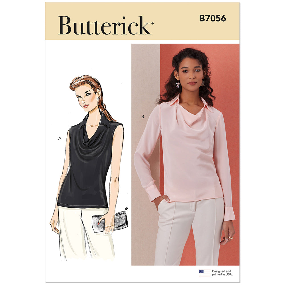 BUTTERICK B7056 Misses' Cowl Neck Blouse with Sleeve Variations Sewing Pattern, Sizes 14-16-18-20-22-24-26