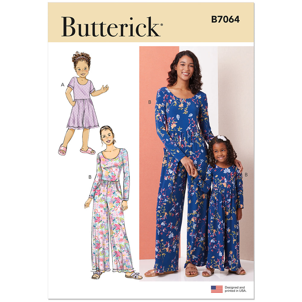 BUTTERICK B7064 Children's and Misses' Knit Romper and Jumpsuit Sewing Pattern, Sizes S-L/XS-XL