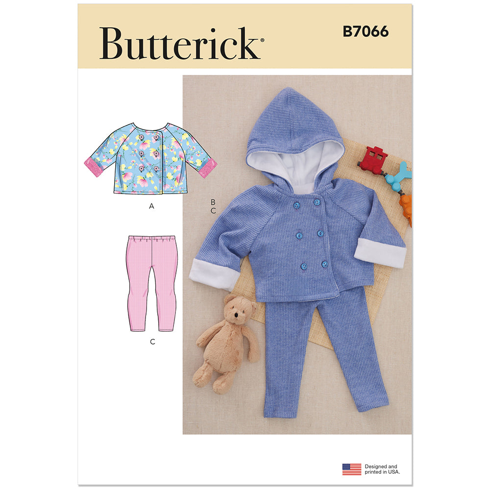 BUTTERICK B7066 Babies Knit Coat with and without Hood and Leggings Sewing Pattern, Sizes XS-S-M-L