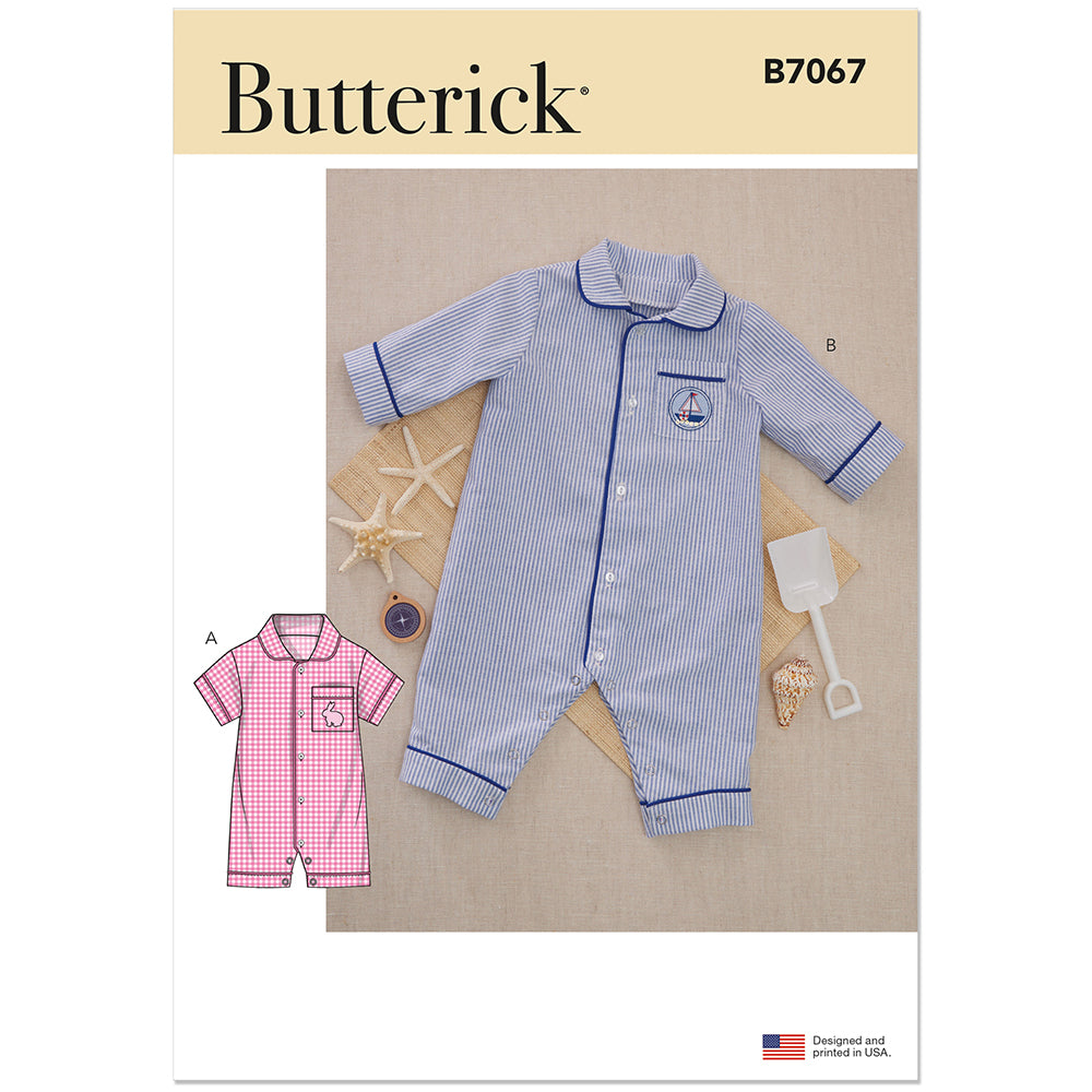 BUTTERICK B7067 Babies Jumpsuit in Two Lengths Sewing Pattern, Sizes XS-S-M-L