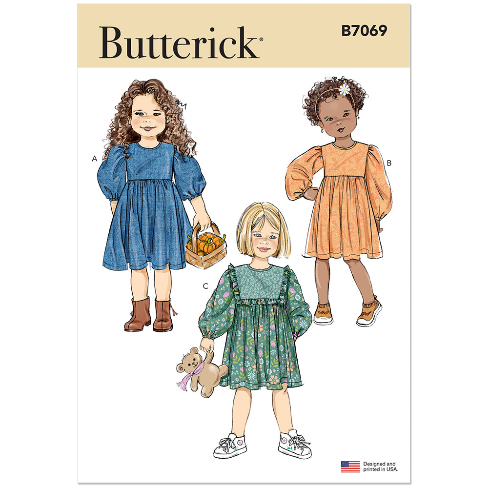 BUTTERICK B7069 Children's Gathered Dress with Sleeve Variations Sewing Pattern, Sizes 3-4-5-6-7-8
