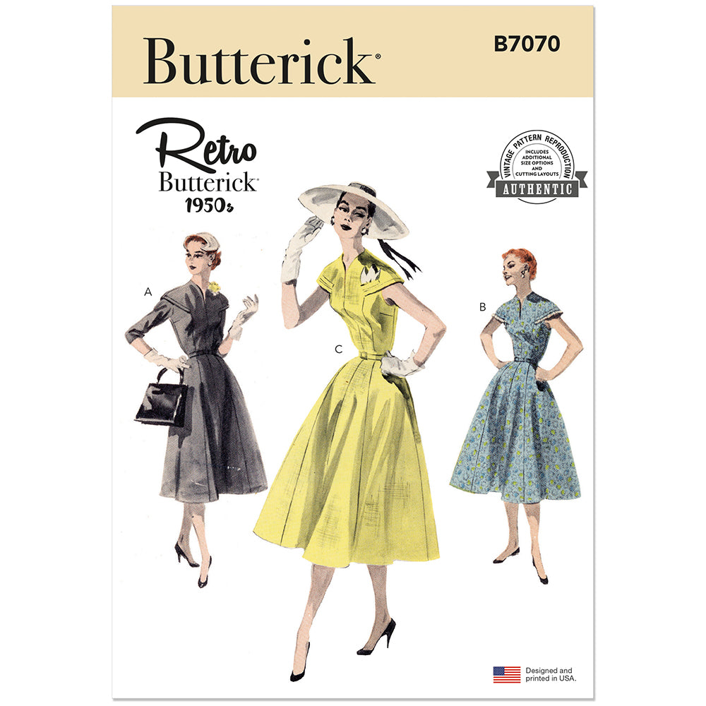 BUTTERICK B7070 1950s Misses' Capelet Yoked Dresses Sewing Pattern, Sizes 8-10-12-14-16-18