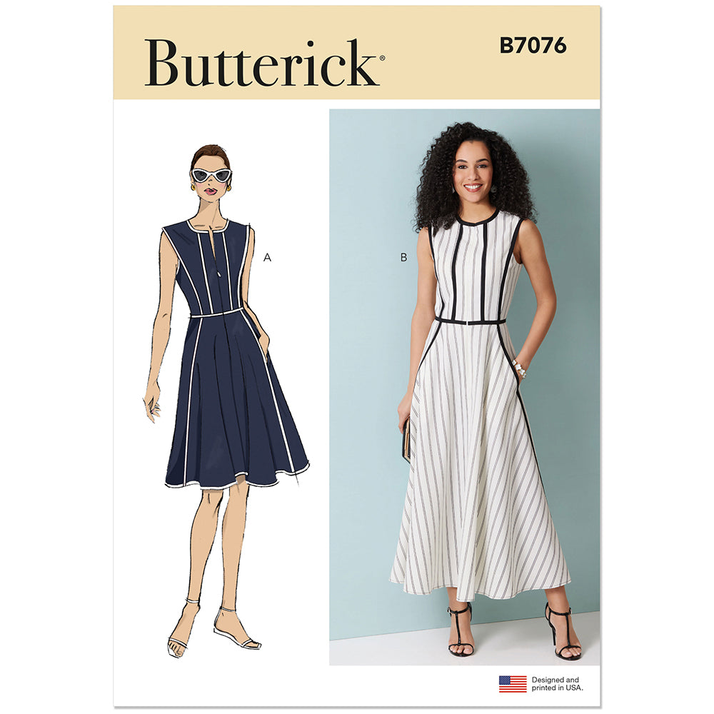 BUTTERICK B7076 Fit-and-Flare Dress Pattern, Sizes 20W-22W-24W-26W-28W