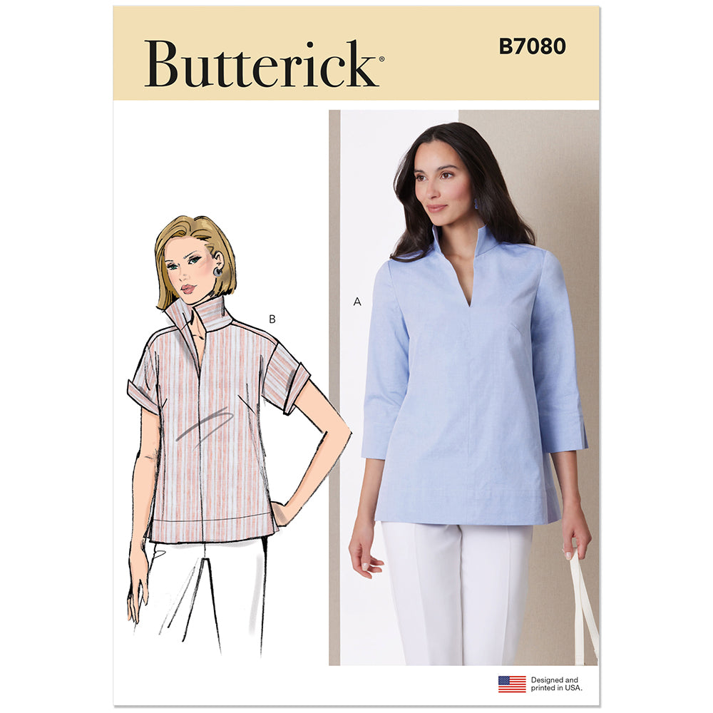 BUTTERICK B7080 Stand-Collar Blouse Pattern, Sizes 12-14-16-18-20-22