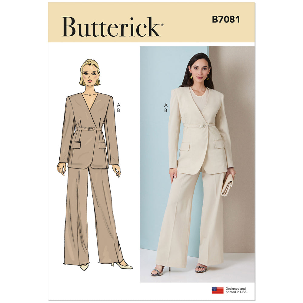 BUTTERICK B7081 Jacket, Belt and Pants Pattern, Sizes 6-8-10-12-14