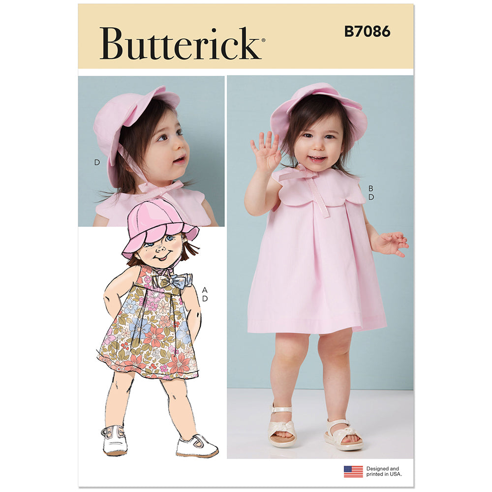BUTTERICK B7086 Toddler Dresses, Panties and Hat Pattern, Sizes 1/2-1-2-3-4