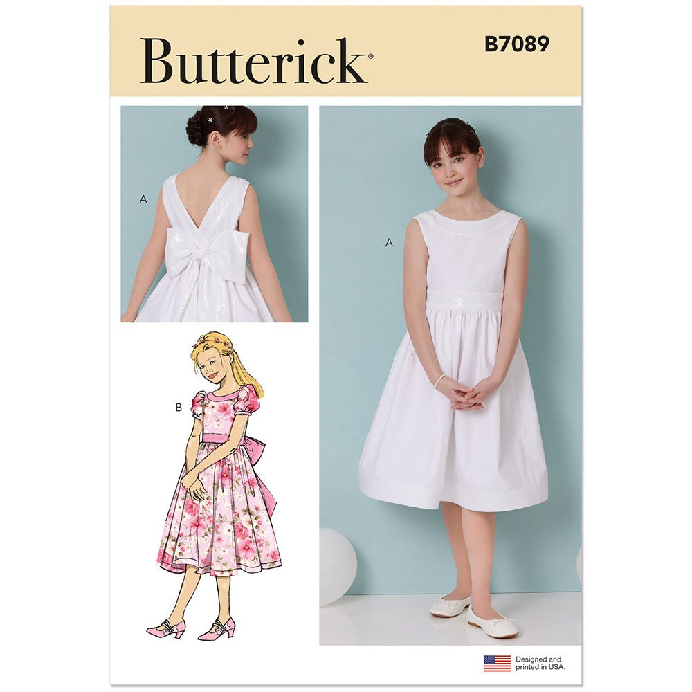 BUTTERICK B7089 Girls' Dress Pattern with Sleeve Options, Sizes 7-8-10-12-14