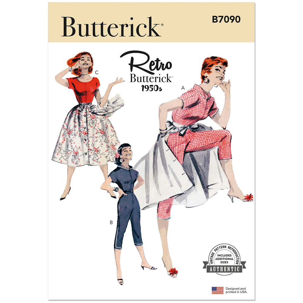 BUTTERICK B7090 1950s Coverall and Overskirt Pattern, Sizes 18-20-22-24-26