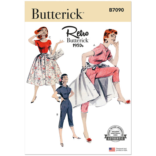 BUTTERICK B7090 1950s Coverall and Overskirt Pattern, Sizes 18-20-22-24-26