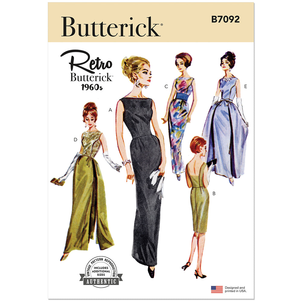 BUTTERICK B7092 1960s Evening Dress Pattern, Sizes 10-12-14-16-18