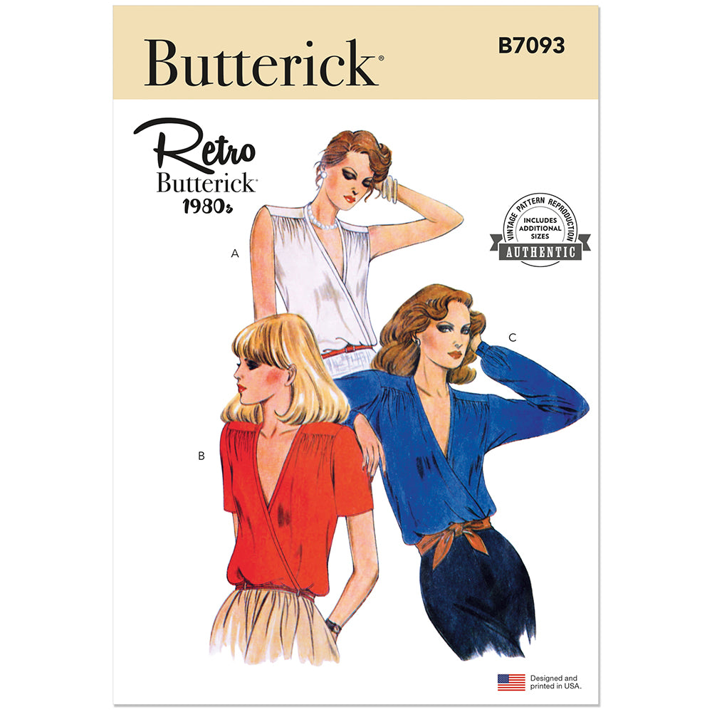 BUTTERICK B7093 1980s Misses' Blouse Pattern, Sizes 18-20-22-24-26