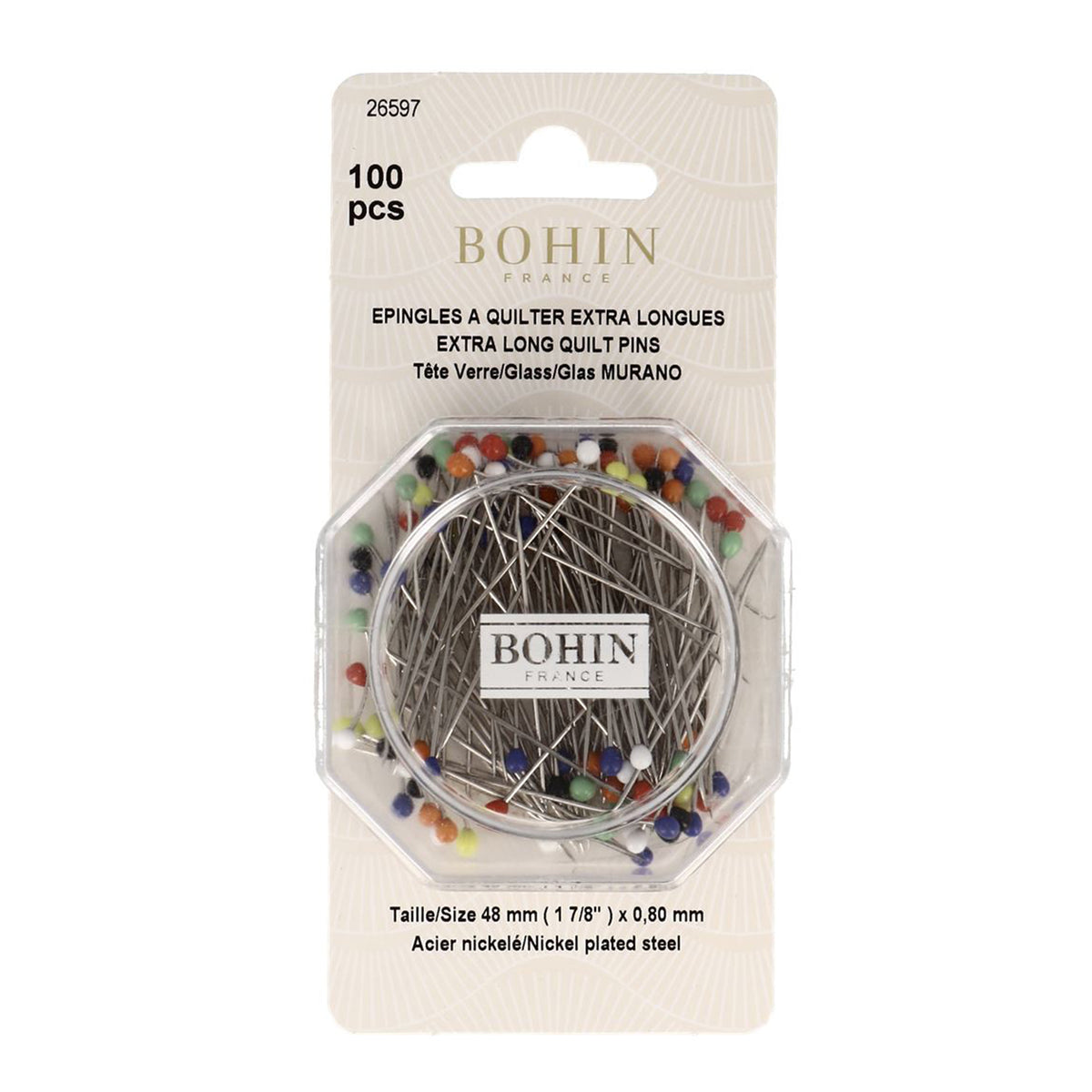 BOHIN Quilt Glass Head Pin 48mm MPS 100