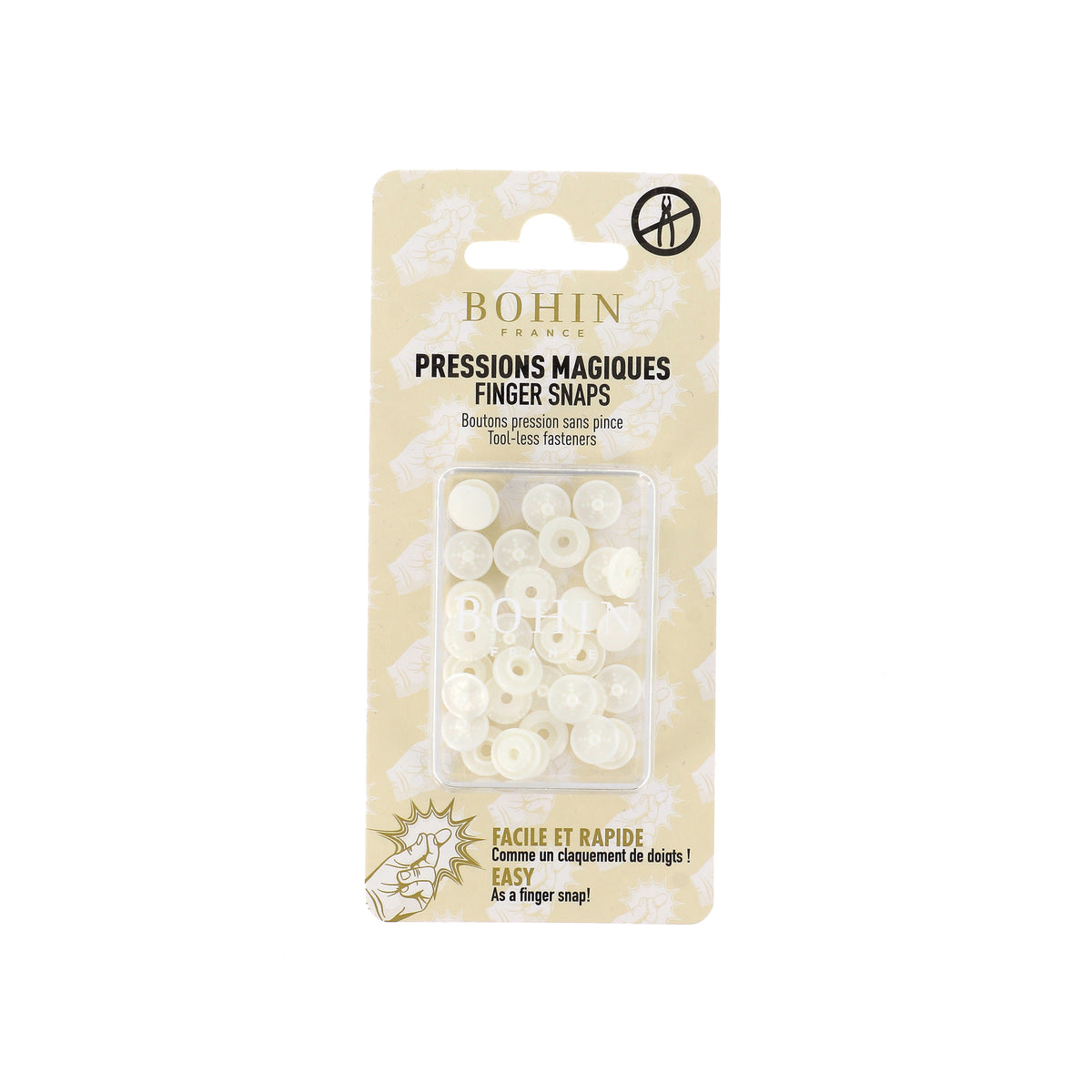 BOHIN Finger Snap Buttons 9 mm (3/8 in.) - White, 8 Count