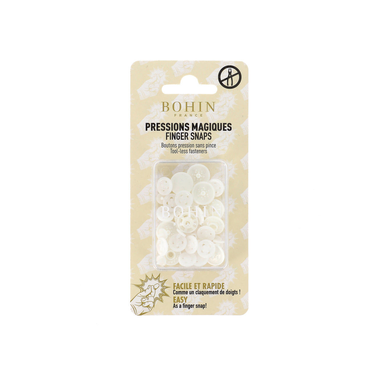 BOHIN Finger Snap Buttons 13 mm (1/2 in.) - White, 8 Count