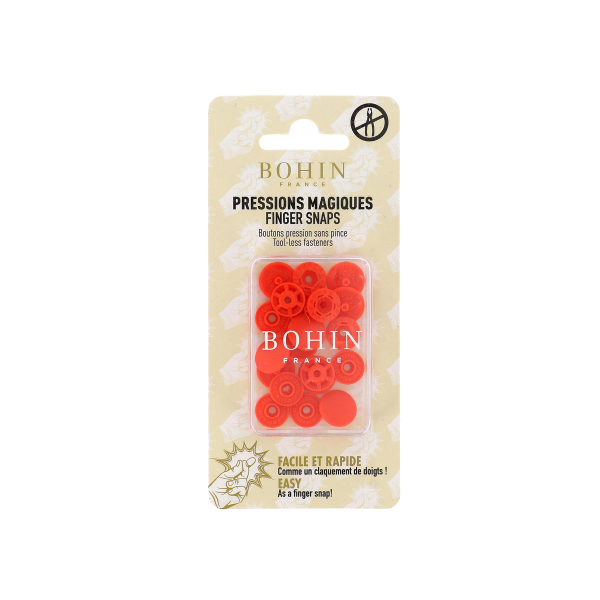BOHIN Finger Snap Buttons 13 mm (1/2 in.) - Orange, 8 Count