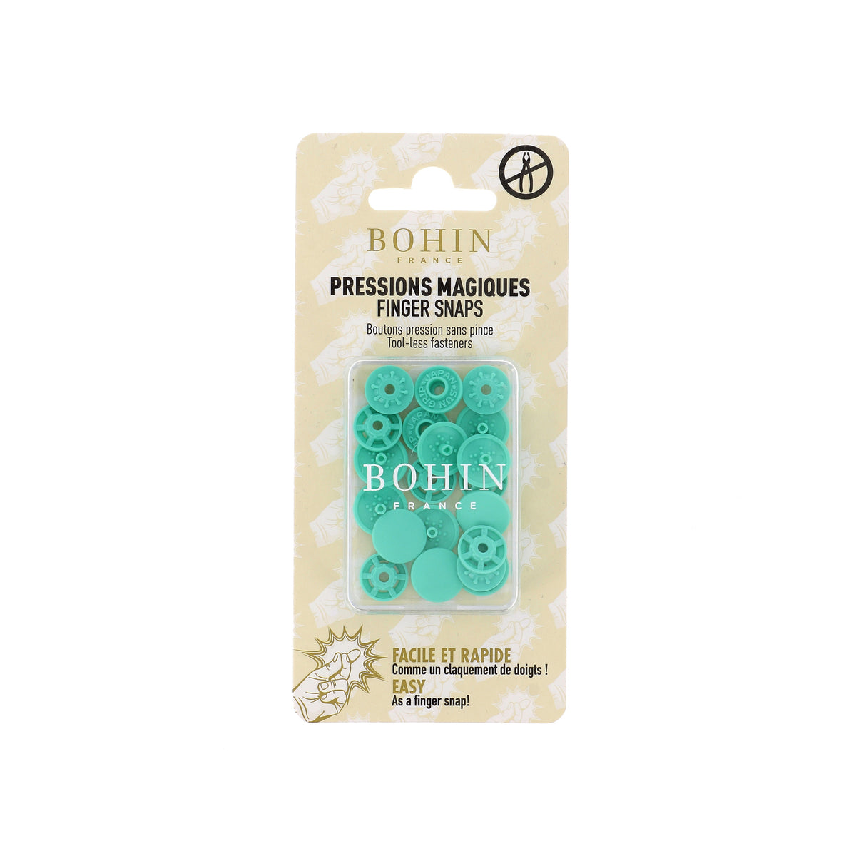 BOHIN Finger Snap Buttons 13 mm (1/2 in.) - Mint Green, 8 Count