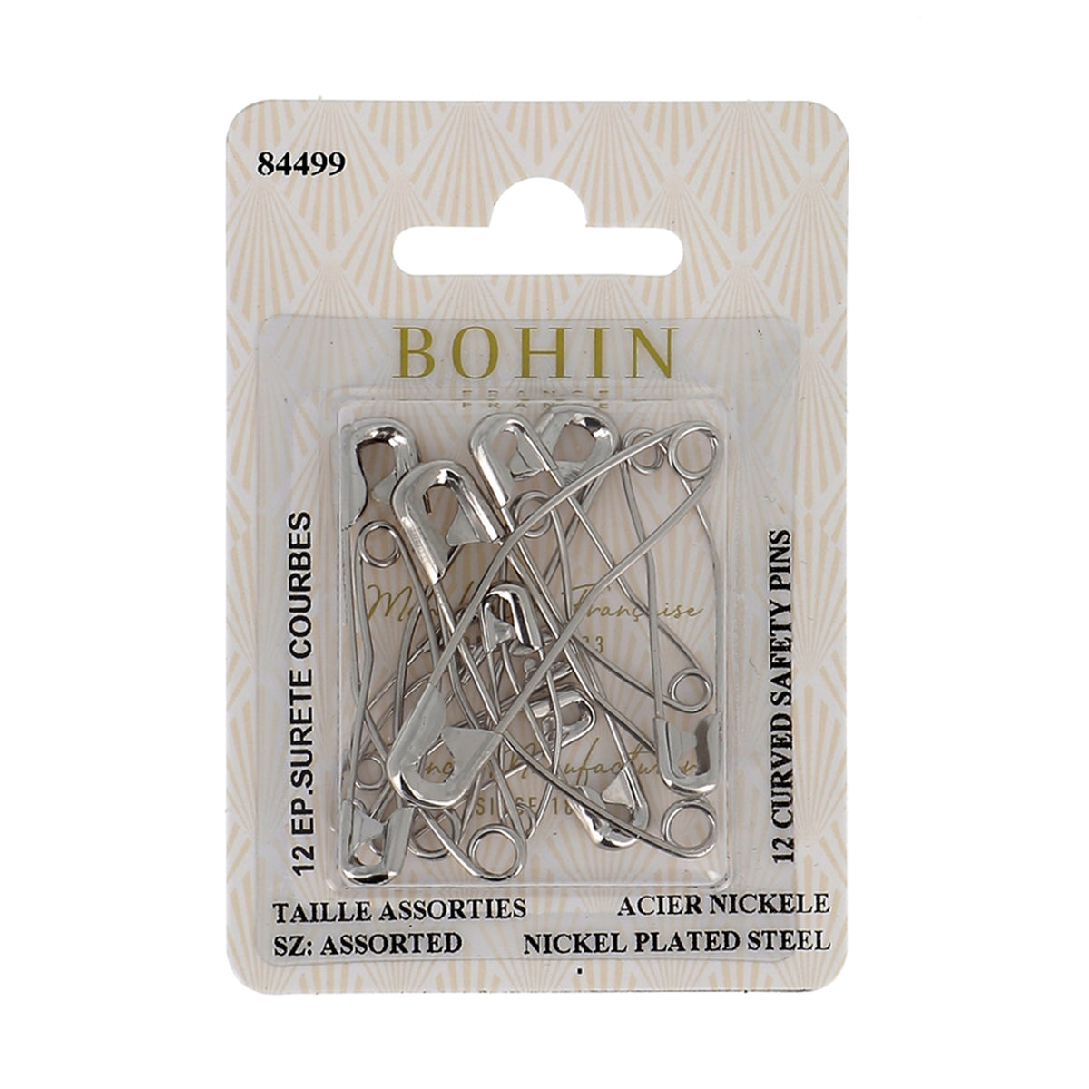 BOHIN Safety Pins Curved Sz 1,2,3 X 12