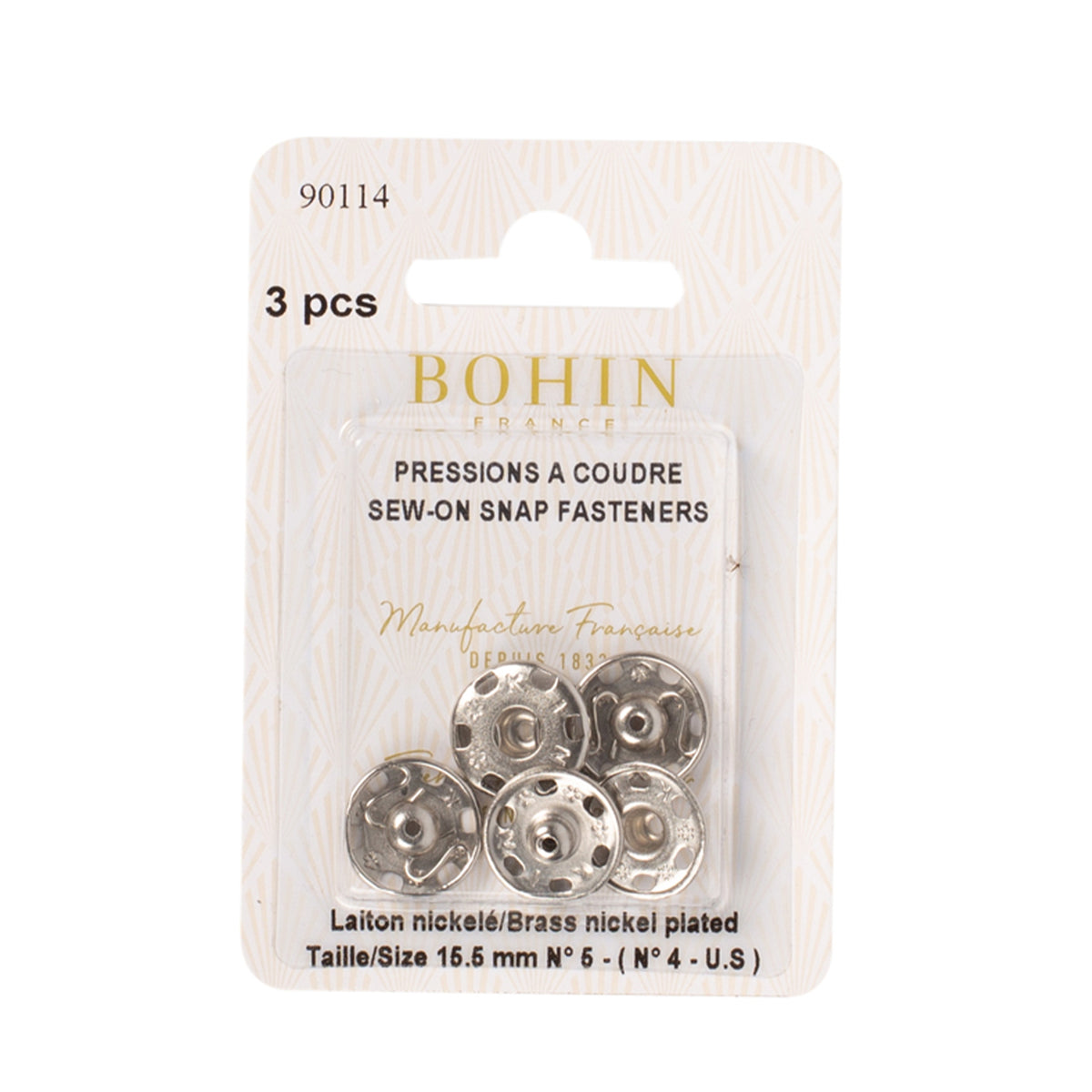 BOHIN Sew On Fastener Nickel Blister Number 5