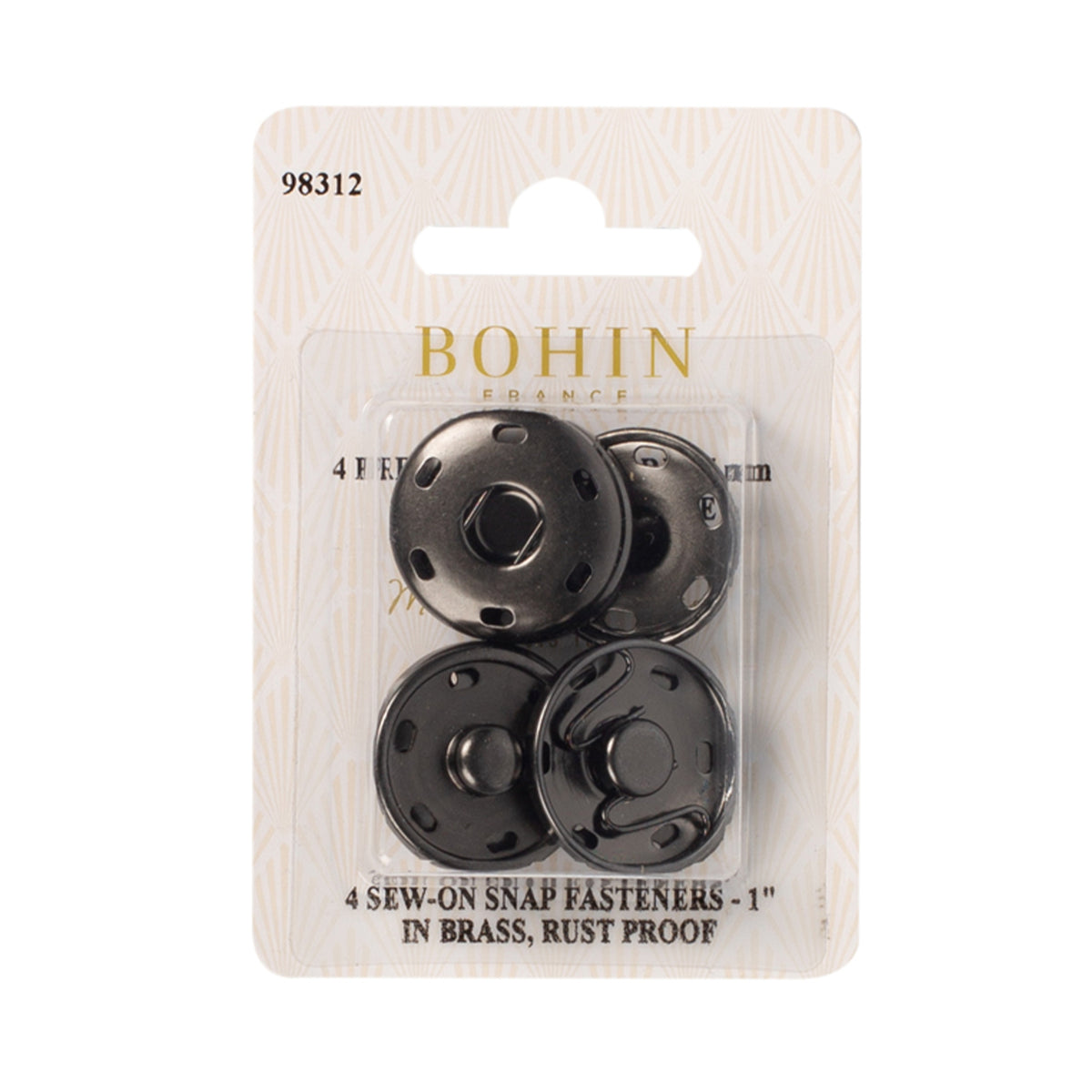BOHIN Sew-On Fasteners 1 in. Black X 4
