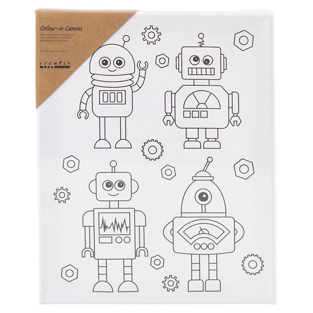 CREATIV COMPANY Colour-in Canvas 9.44in x 11.8in x 0.62in (24cm x 30cm x 1.6cm) - Robots