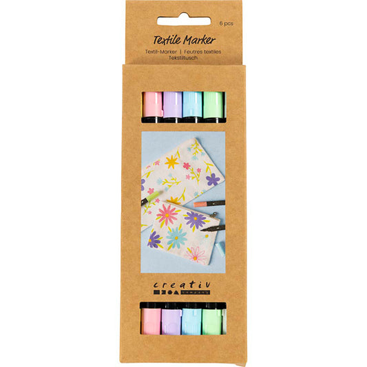 CREATIV COMPANY dual-tip textile markers in 6 pastel colours