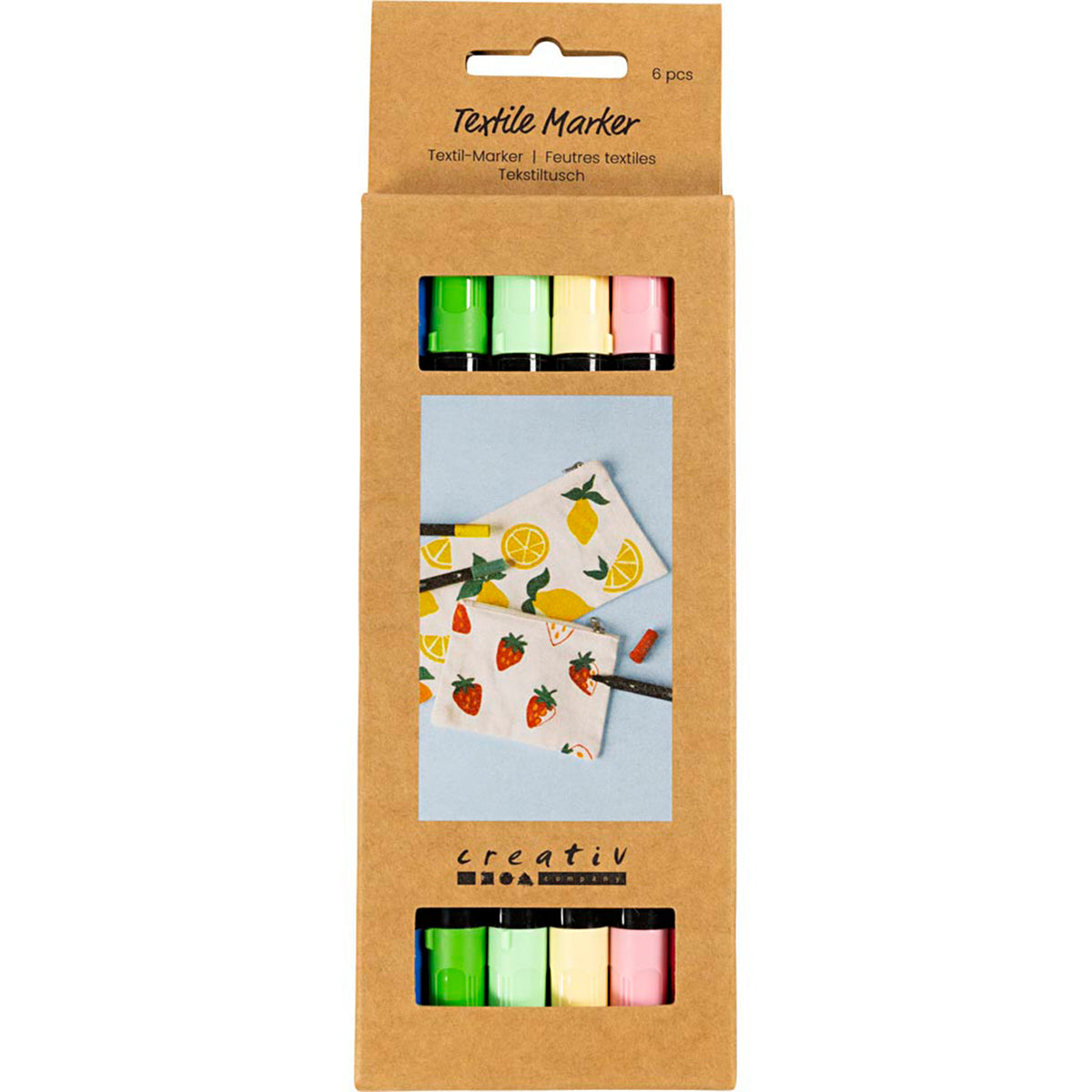 CREATIV COMPANY Textile markers 6 mm, 17cm x 7.6cm x 1.1cm (6.7in x 3in x 0.43in) - 6 pc assorted