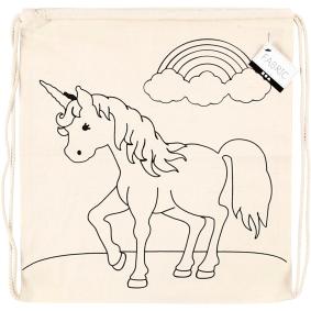 CREATIV COMPANY cotton colour-in drawstring gym bag with unicorn design