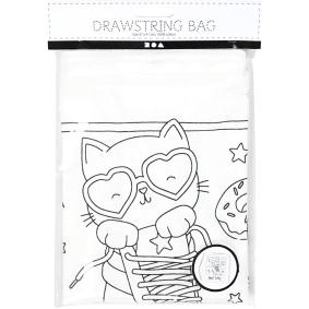 CREATIV COMPANY white cotton colour-in drawstring gym bag with cat design