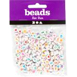 CREATIV COMPANY white letter beads with multicolour print, 200 pieces