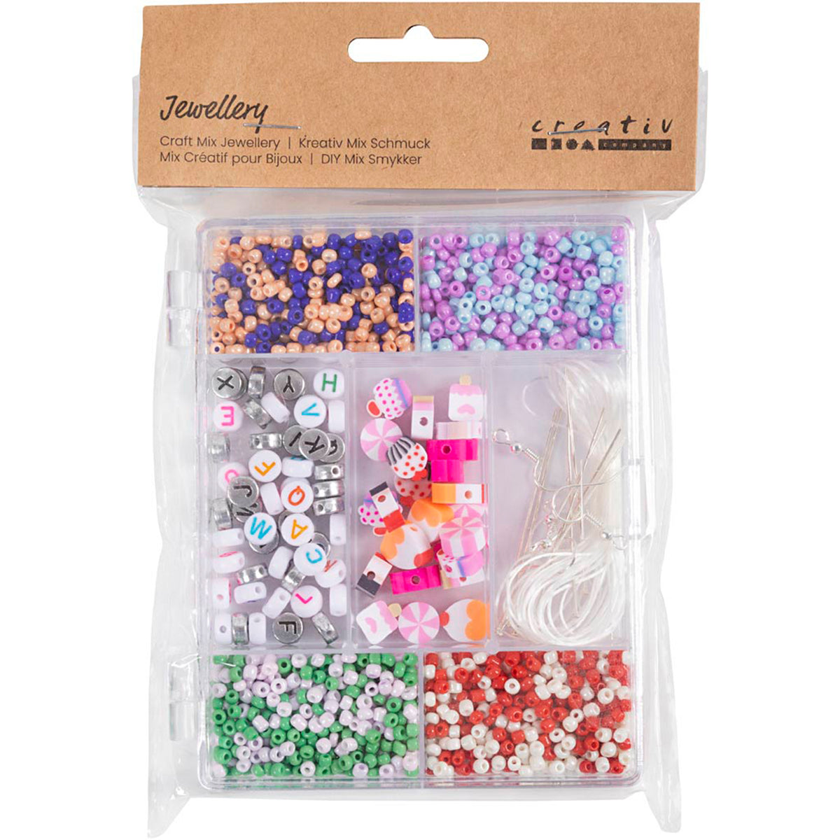 CREATIV COMPANY Jewellery Craft Mix, 12cm x 2cm x 17cm (4.72in x 0.78in x 6.7in) - Candy mix, pastel colours, 1600+ pcs