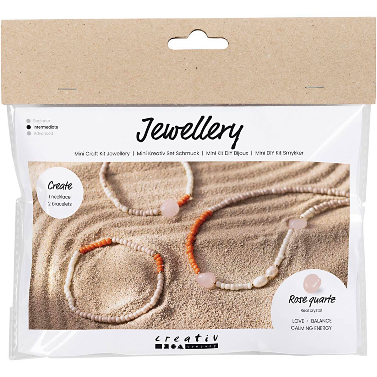 CREATIV COMPANY Jewellery Mini Craft Kit, 18cm x 1cm x 17cm (7in x 0.39in x 6.7in) - Rose Quartz Necklace and Bracelet