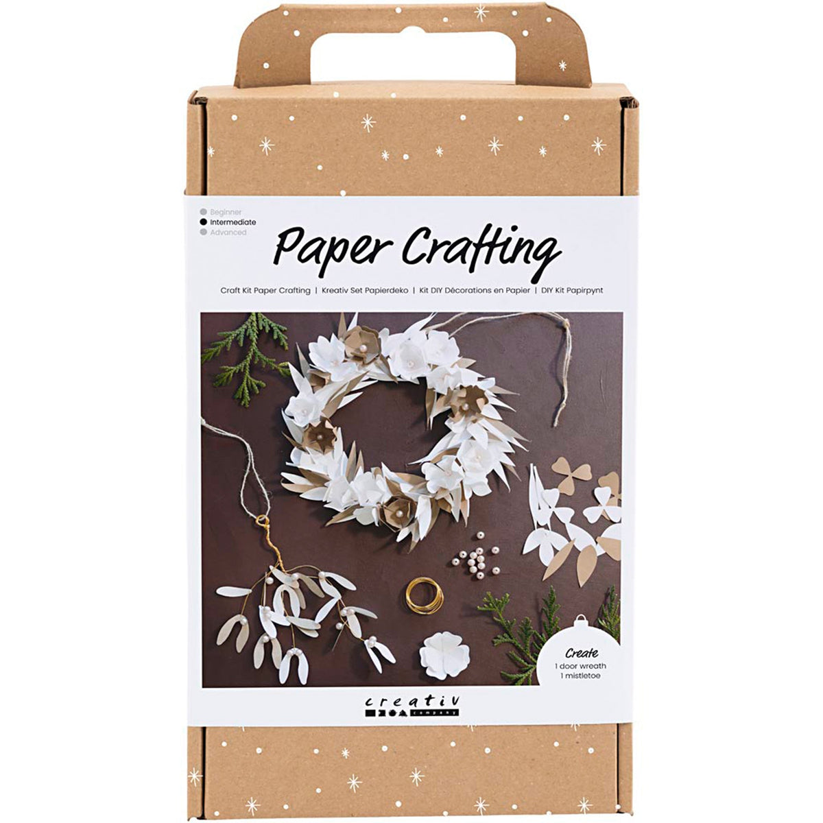 CREATIV COMPANY Craft Kit - Paper Crafting, Wreath, white, light natural, 18.6cm x 5cm x 31.4cm (7.32in x 1.96in x 12.36in)