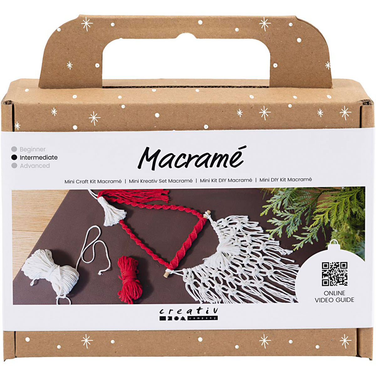 CREATIV COMPANY Mini Craft Kit - Macramé, Santa Claus, Christmas red, off-white, 18.6cm x 5cm x 13.2cm (7.32in x 1.96in x 5.19in)